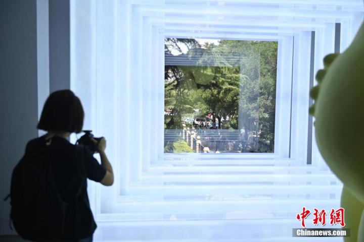 圖為游客參觀藝術(shù)展。中新社記者 李亞龍 攝